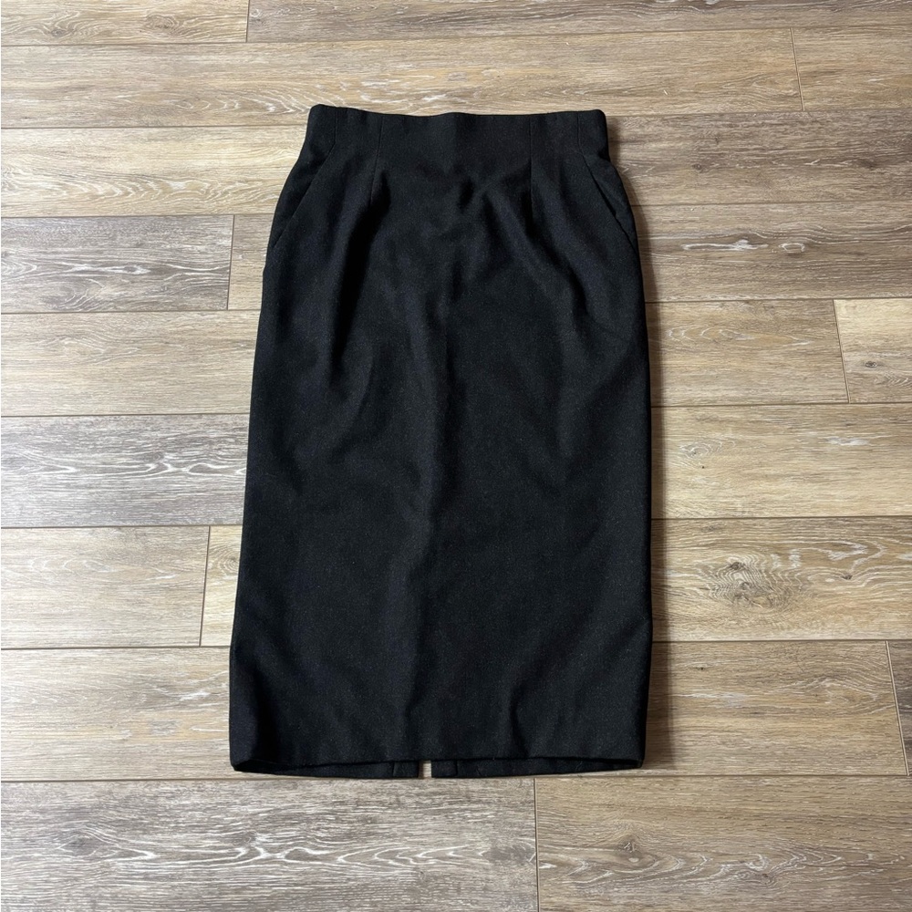 Anne Klein Pencil Skirt Sz 14 Black Wool Quiet Luxury Classic Vintage Academia